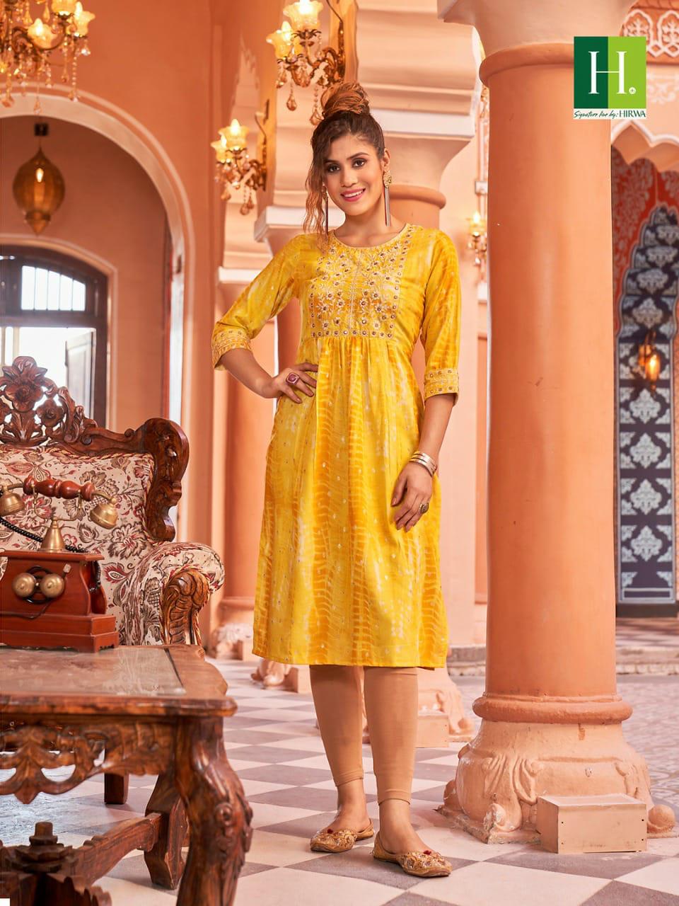 Hirwa Shibori Naira Cut Festive wear Wholesale Embroidery Designer Kurtis
